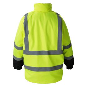High Visibility Reflective Safety Jacket, Waterproof Safety Hoodie, Work Construction Coat with Pockets for Men & Women, Rain Gear Meet ANSI & Cl