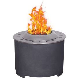 Smokeless Fire Pit, 20.5" Round Wood Burning Stainless Steel Top & TerraFab Base, Firepit with Weather Cover Perfect for Outdoor Patio Garden