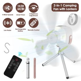 2 in 1 Rechargeable Camping Fan with Built-In LED Lantern Remote Control