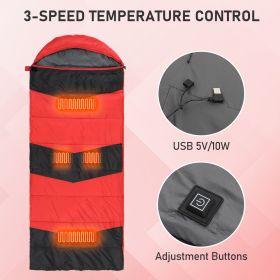 Rectangular Heated Sleeping Bag, Lightweight Sleeping Bag with Multi USB Powered Heating Pads