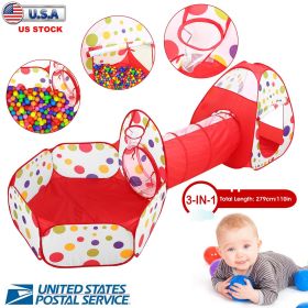 3 In 1 Child Crawl Tunnel Tent Kids Play Tent Ball Pit Set Foldable Children Play House Pop-up Kids Tent w/Storage Bag for Indoor Outdoor Travel (Color: Pink)