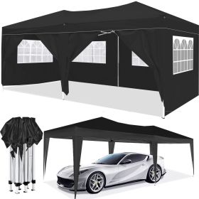 10'x20' Pop Up Canopy Outdoor Portable Party Folding Tent with 6 Removable Sidewalls + Carry Bag + 4pcs Weight Bag (Color: Black)